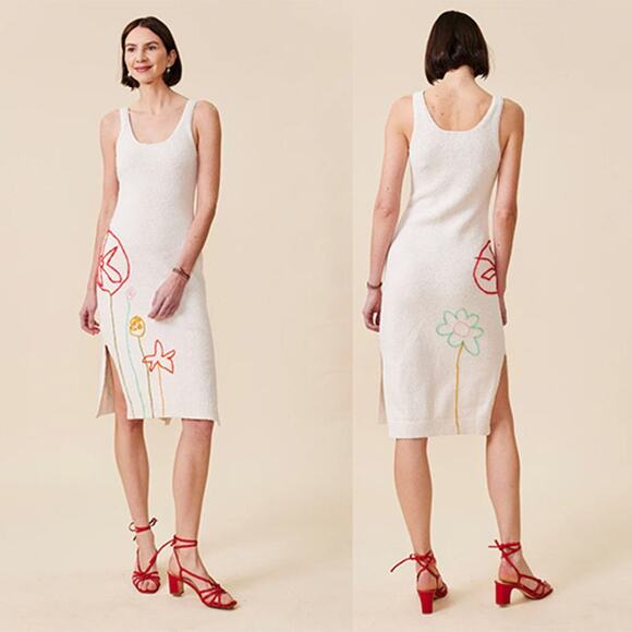 NEW Lingua Fanca Jane St. Garden Midi Dress Women's Salt Size: Medium - Picture 1 of 7